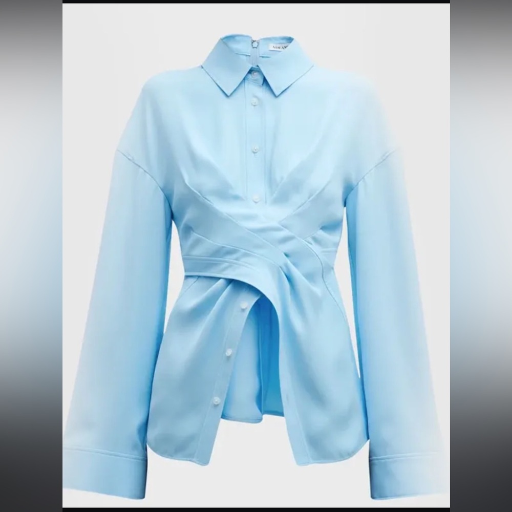 Adeam Lewitt Pleated Crossover Shirt Ash Blue SZ 6 NEW